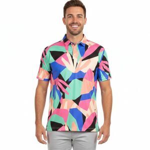 Bad Birdie Mens Golf Polo Floral Tropical Performance Short Sleeve Shirt Size XL